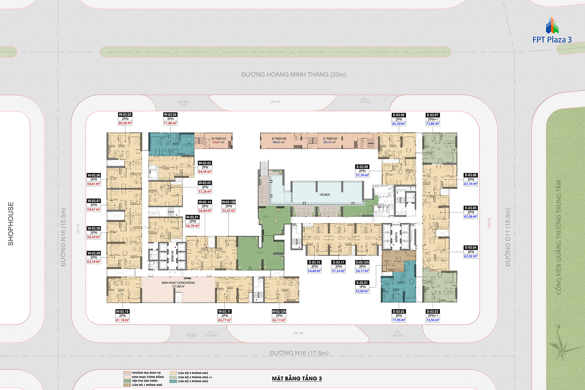 Mặt bằng tầng 3 - FPT Plaza 4 Đà Nẵng
