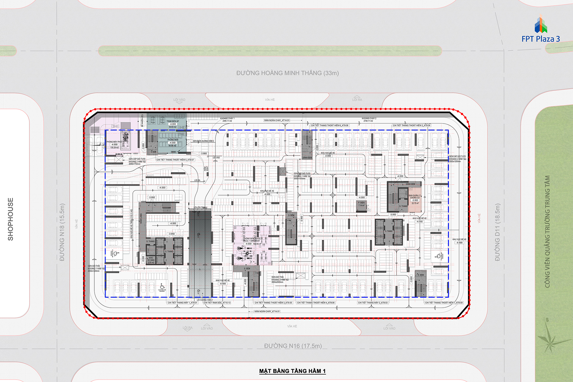 Mặt bằng tầng hầm 1 - FPT Plaza 4 Đà Nẵng