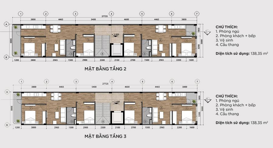 Mặt Bằng Tầng 2 và Tầng 3 Căn Nhà Phố Ven Sông..