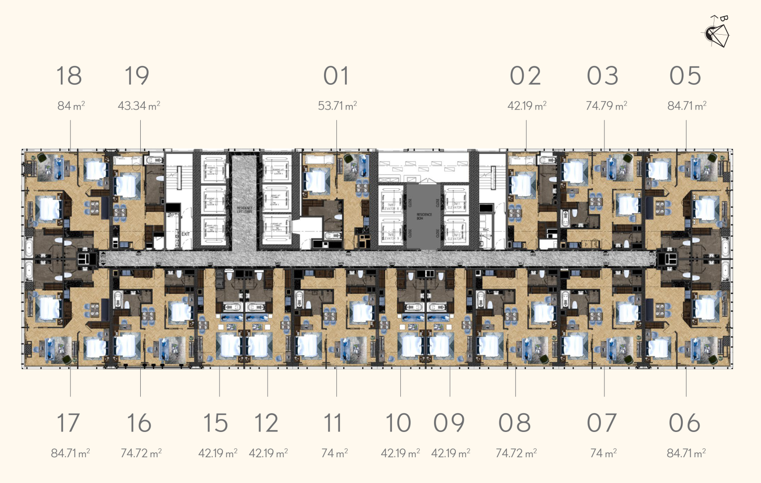 Layout bản thiết kế M Landmark Marriott Residence